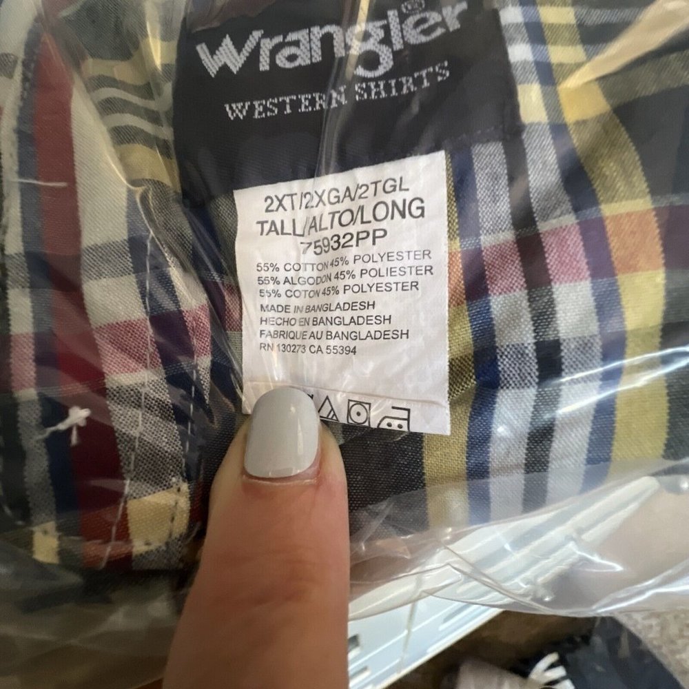 WRANGLER Shirt Men's 2XLT Big Man Pearl Snap Western Plaid 2XL Tall - Picture 6 of 6